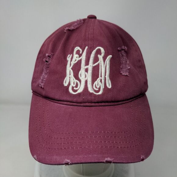 Ponyflo Strapback Hat Ponytail Red Burgundy OSFM Embroidered Distressed - Picture 2 of 7
